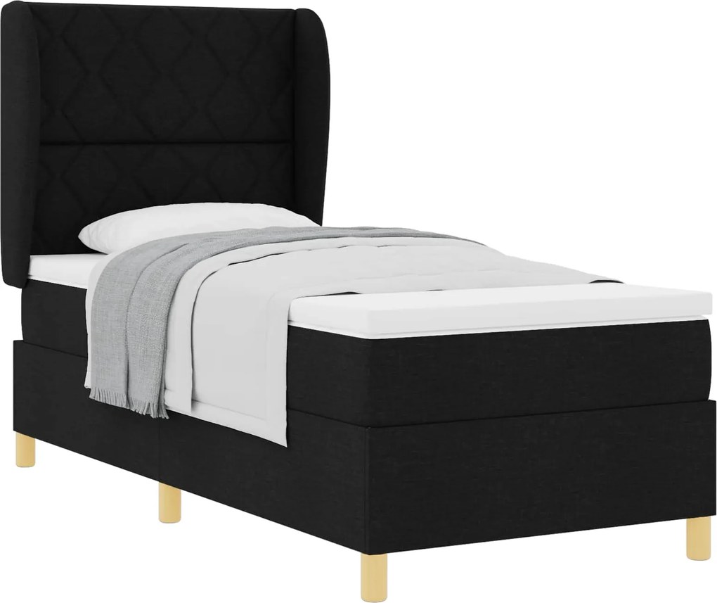 vidaXL Pat cu arcuri cu saltea Negru 200 x 100 cm țesătură