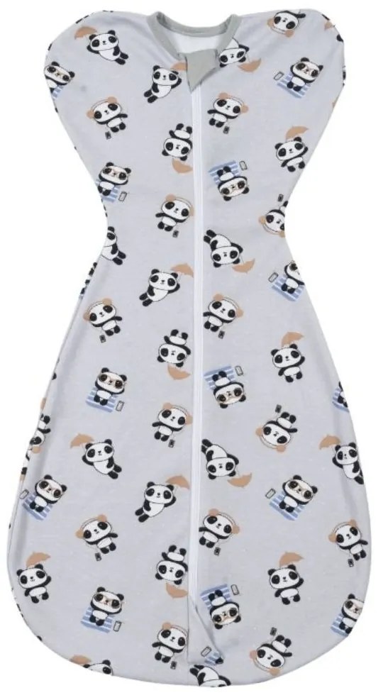 Sistem de infasat cu fermoar dublu Kidizi Swaddel Confort Panda 0-4 luni, 100% bumbac, 0.5 tog