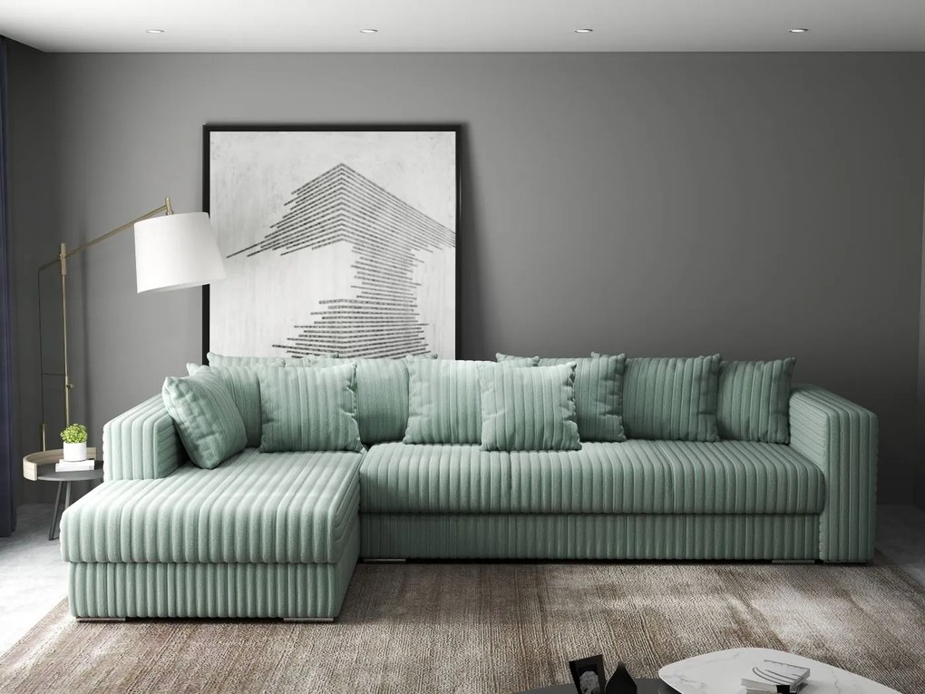 Colțar extensibil dumonde cu ladă de depozitare si sezut confortabil din spuma high-density, Gloria Ambience Mint 320x183 cm