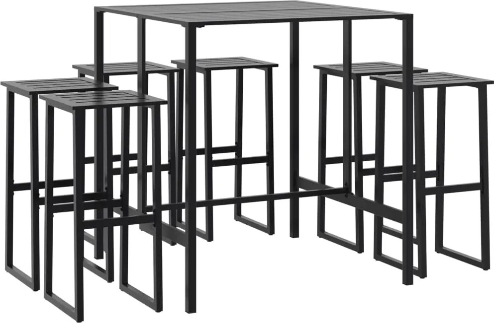 vidaXL Set bar de grădină 7 piese, negru, oțel vopsit electrostatic