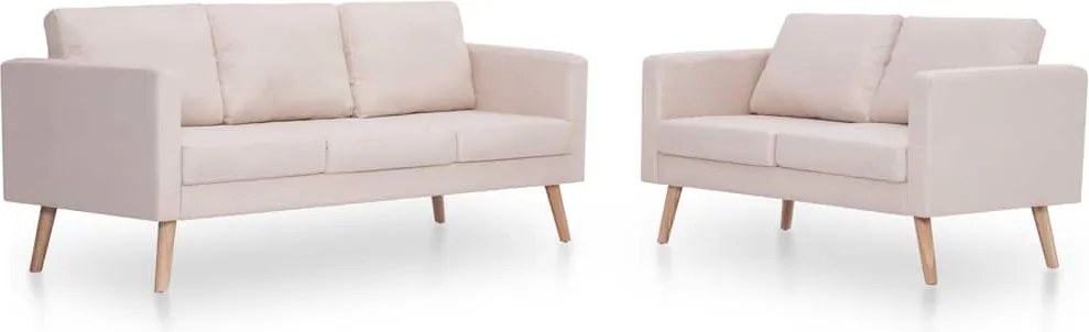 vidaXL Set de canapele, 2 piese, crem, material textil