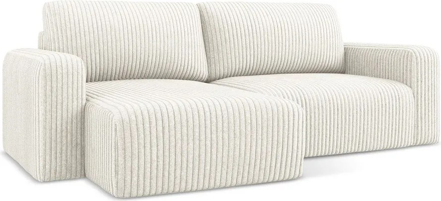 Colțar crem extensibil/cu spațiu de depozitare cu tapițerie din catifea reiată (cu colț pe partea stângă/cu șezlong) Kona – Makamii