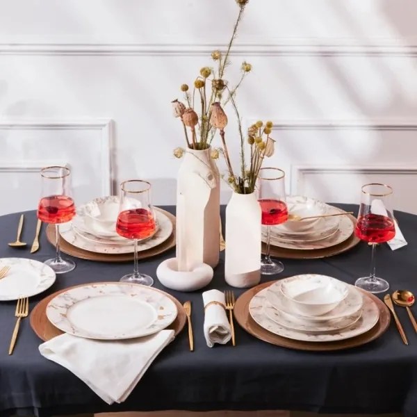 Set de masă 24 piese din porțelan, alb/gri