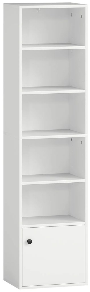 HOMCOM Bibliotecă cu 5 niveluri Etajeră modernă pentru cărți cu rafturi deschise și ușă 40x30x156 cm Alb | Aosom Romania