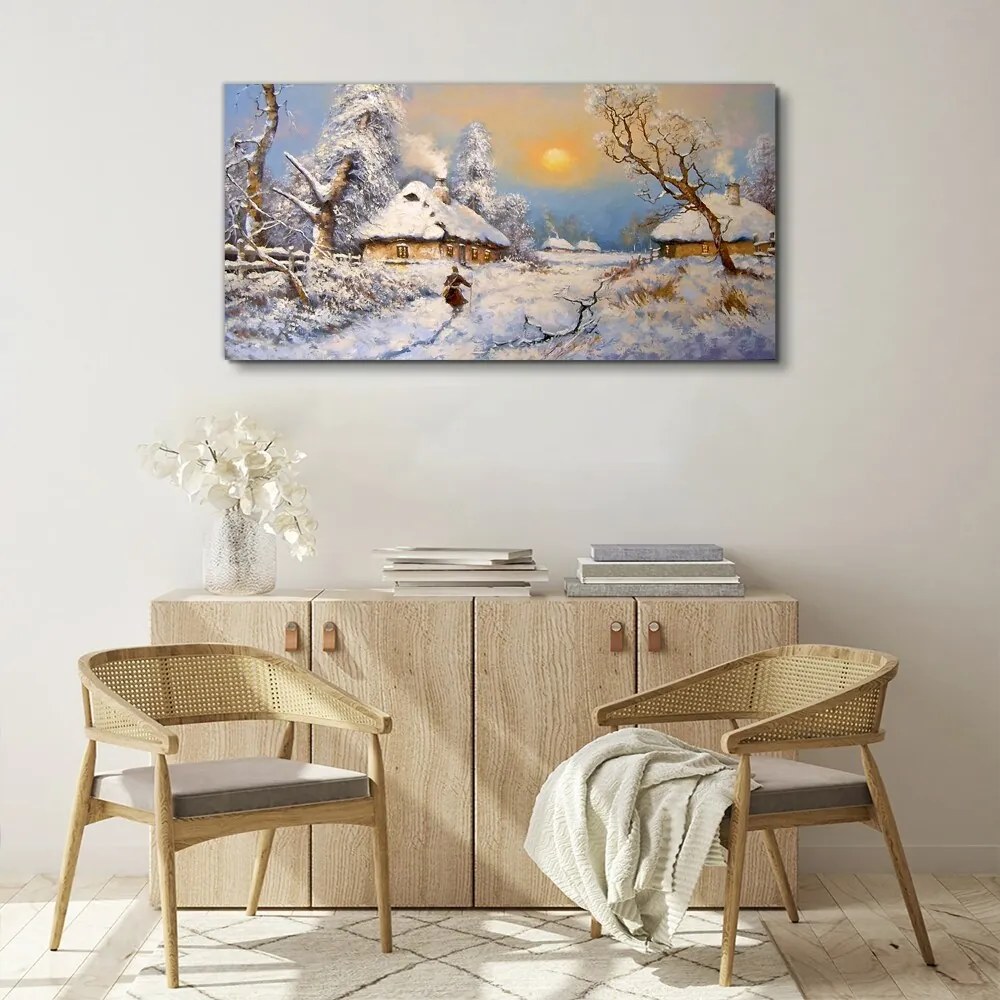 Tablou canvas Cabana Satului Zăpadă de iarnă