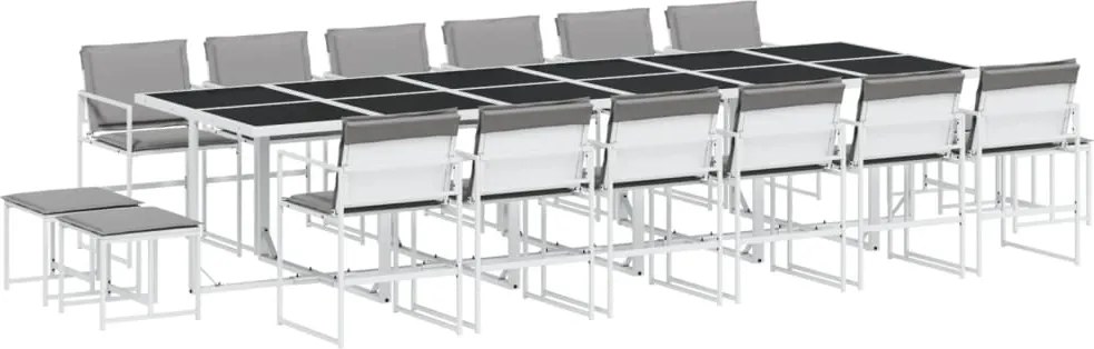 vidaXL Set mobilier de grădină, 17 piese, cu perne, alb, textilenă