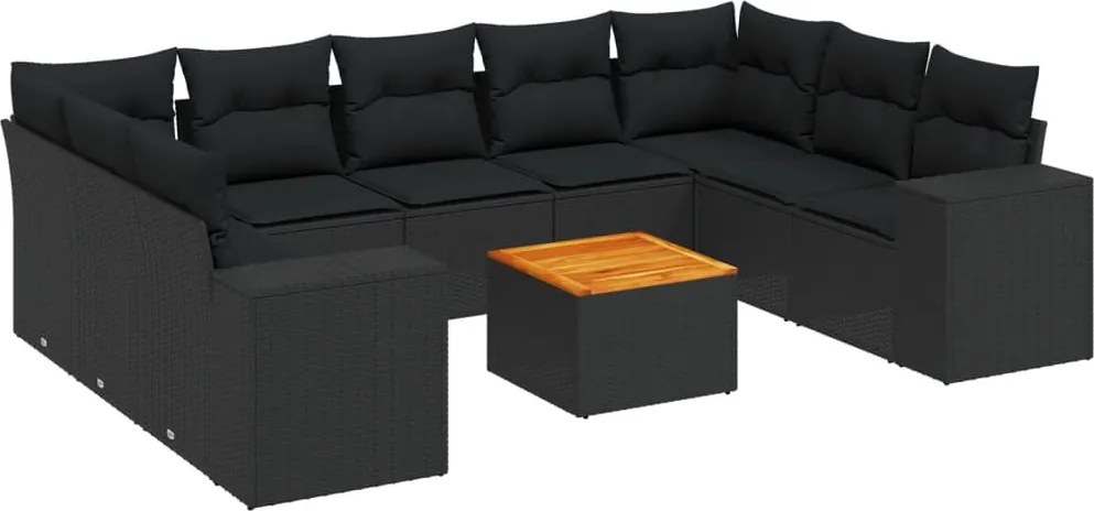 vidaXL Set canapele de grădină cu perne, 10 piese, negru, poliratan