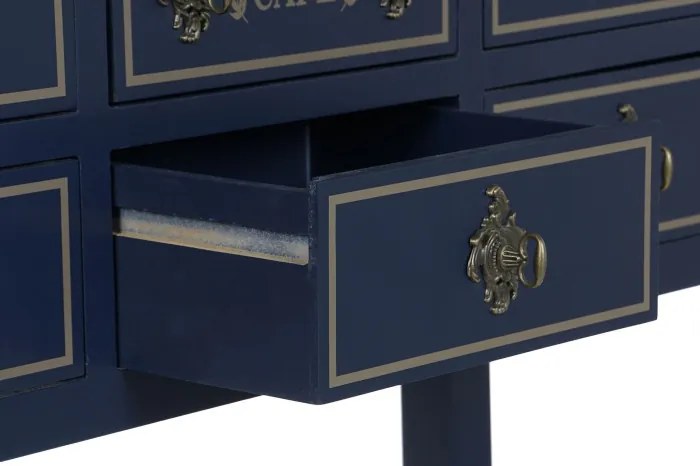 Consolă vintage albastru marin din lemn de paulownia, „Cafe 1892"