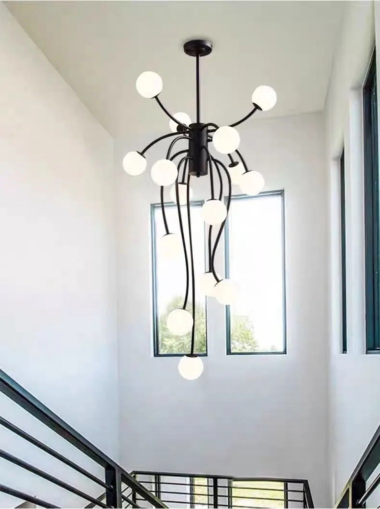 ✨ Lustră Modernă E007/15 – Stil Negru Elegant, 15 Surse de Lumină