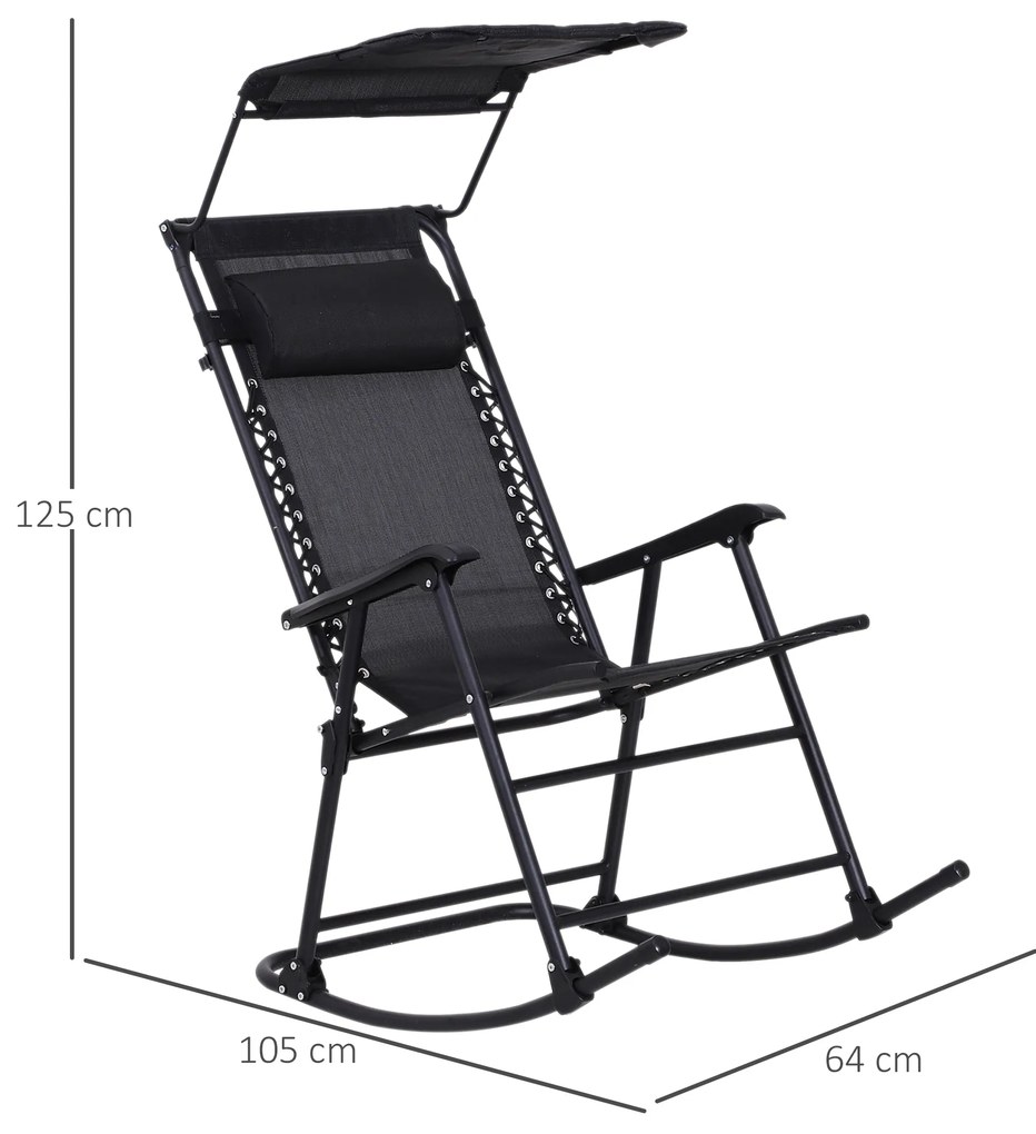 Outsunny Fotoliu Scaun Balansoar cu Baldachin pentru Grdina, Negru, 105x 64 x 125cm | Aosom Romania