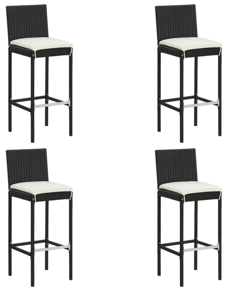 vidaXL Scaune de bar pentru grădină, cu perne, 4 buc. negru, poliratan