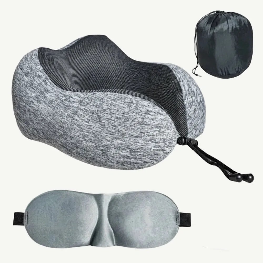 Perna de calatorie cervicala 3D memory foam pentru gat, Negru/Gri