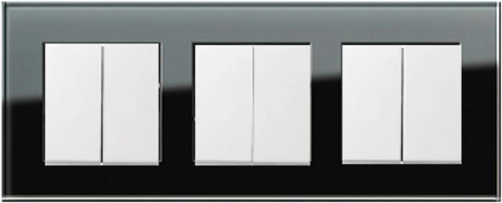 Trei întrerupătoare duble GIRA Esprit alb lucios cu ramă triplă sticlă neagră