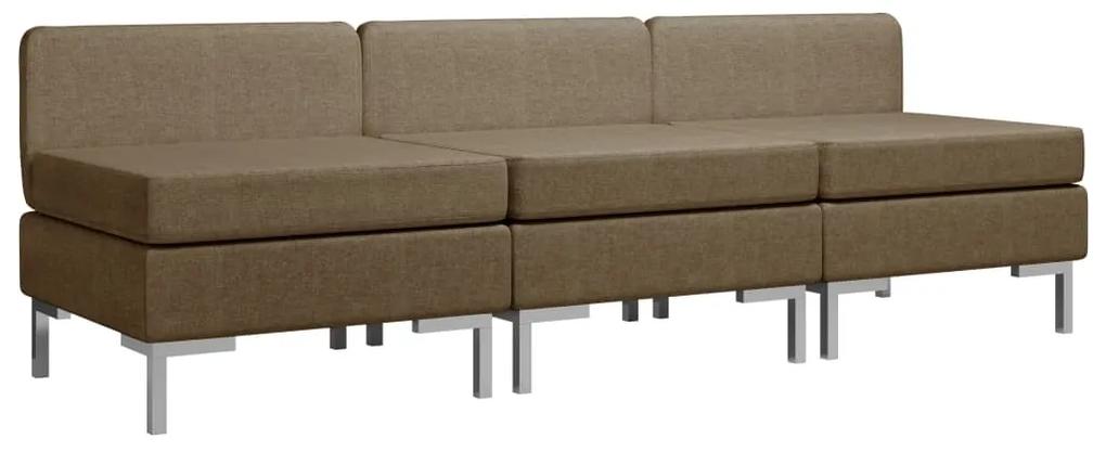 Canapele de mijloc modulare cu perne, 3 buc., maro, textil Maro, 3x middle sofas