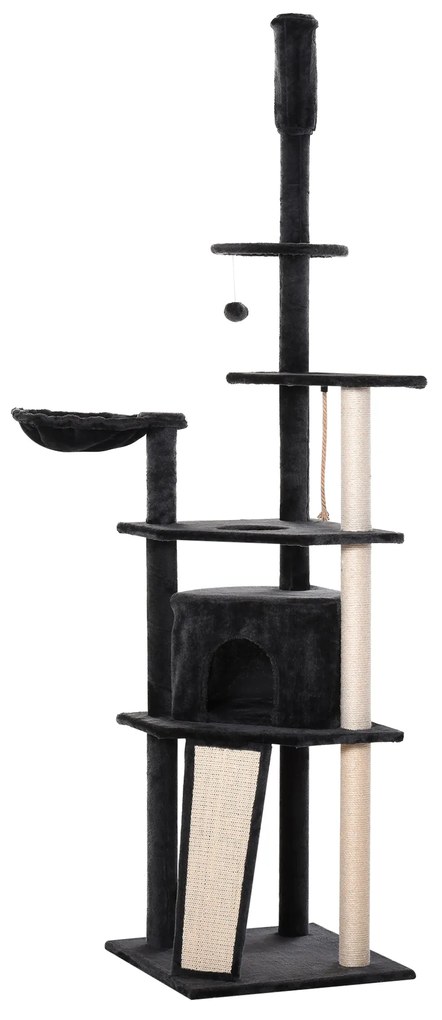 PawHut Stalp de sgariat pentru Pisici pe mai multe niveluri Inalt 210-240cm cu Cusca si Hamac