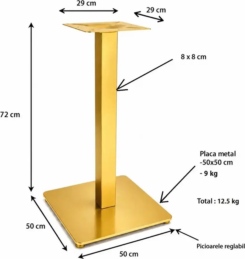 Picioare metalice pentru masa 80x80 cm,culoare auriu