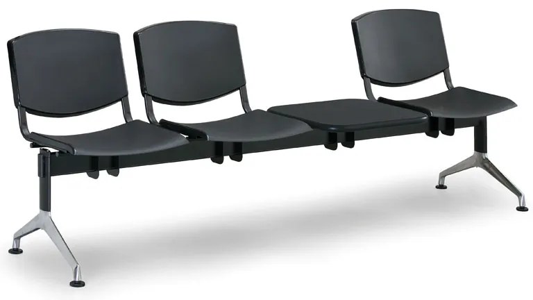 Bancă din plastic de design, 3 locuri + masă, albastru