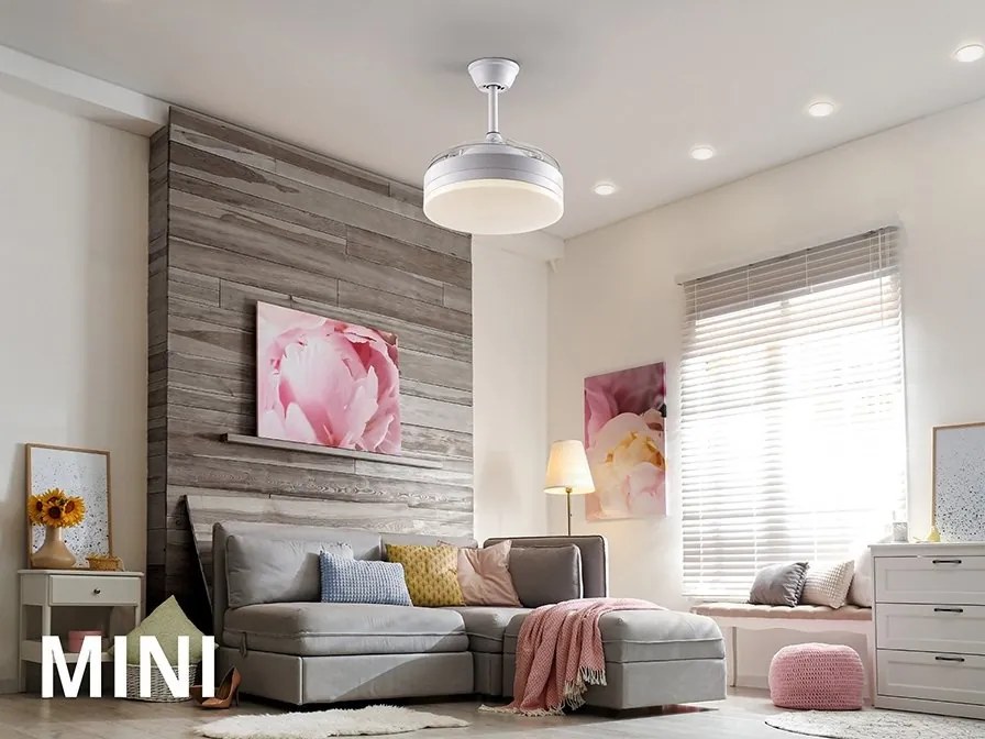 Lustra LED cu Ventilator si telecomanda, lame retractabile Mini Vento alb