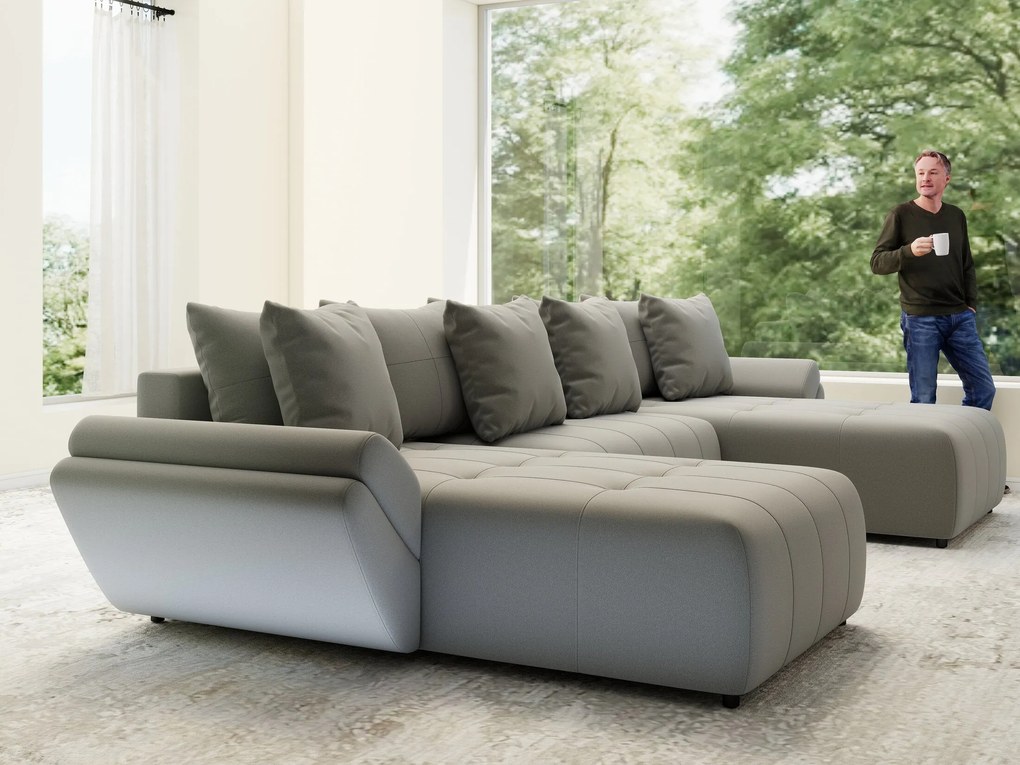 Colțar extensibil dumonde cu ladă de depozitare si sezut confortabil din spuma high-density, Berlin U Royal Grey 380x180 cm