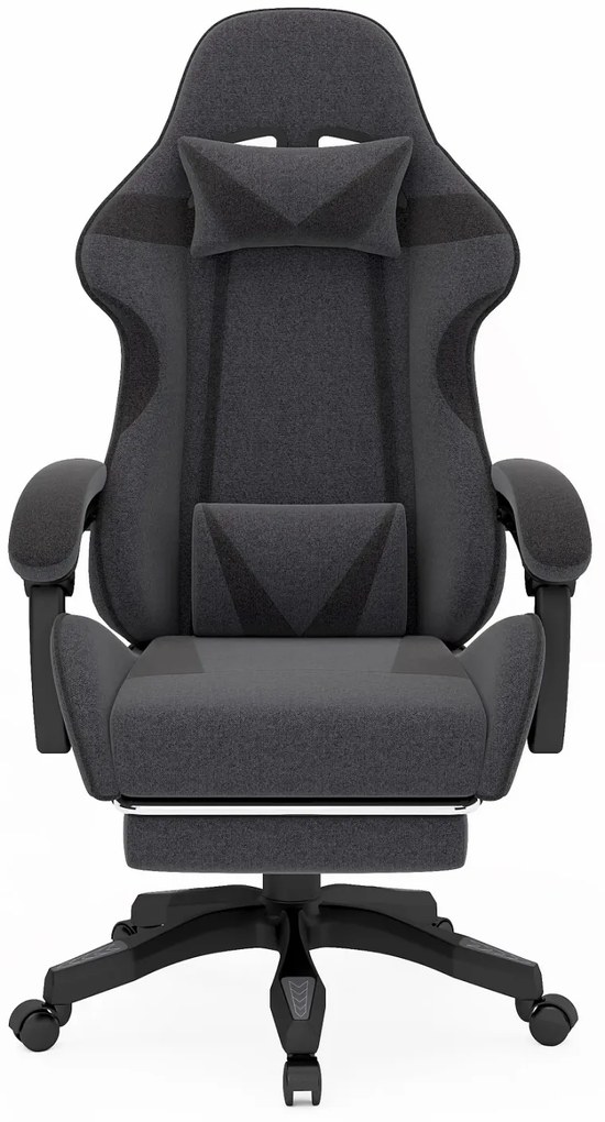 RESIGILAT- Scaun gaming, suport picioare, material textil, Gri inchis