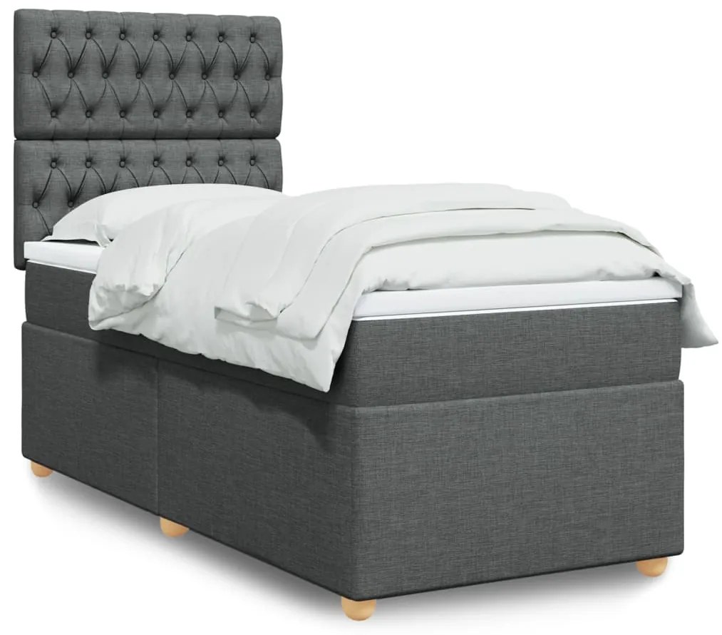 vidaXL Pat box spring cu saltea, gri închis, 90x200 cm, textil