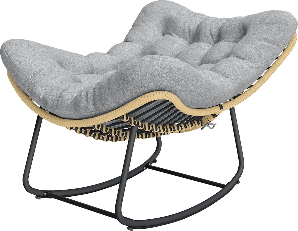 Outsunny Fotoliu balansoar din ratan, șezlong de grădină cu perne groase, balansoar de grădină până la 120 kg, interior/exterior, 87 x 110 x 70 cm, Gri | Aosom Romania