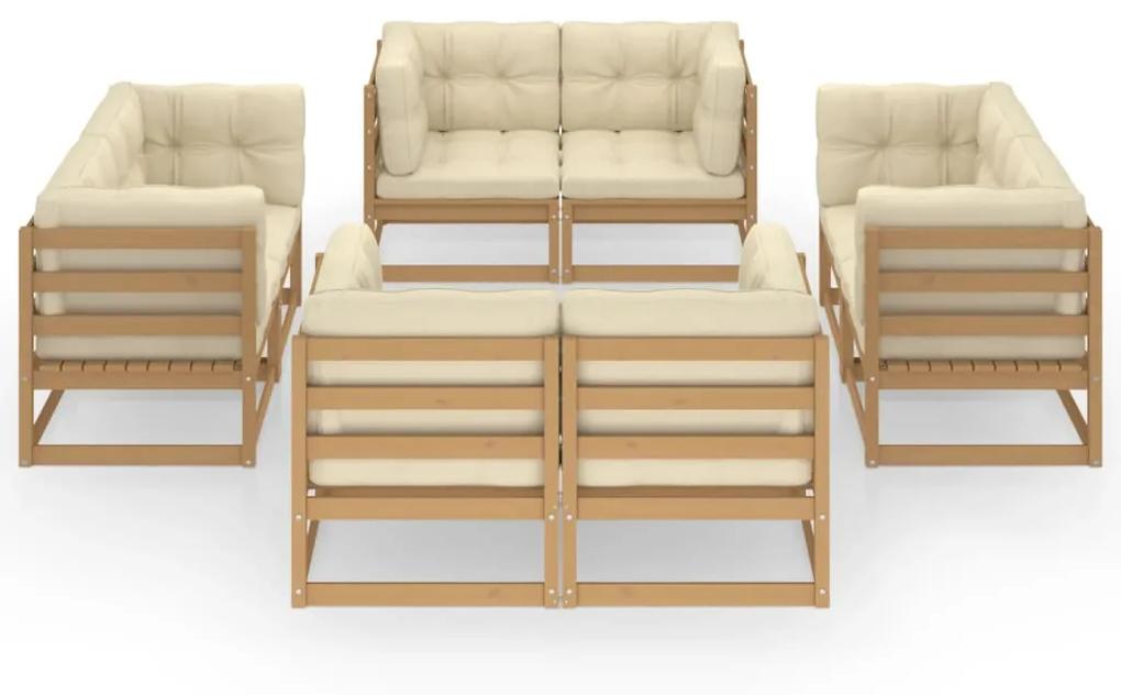 Set mobilier de gradina cu perne, 8 piese, lemn masiv de pin maro miere, 1, Da
