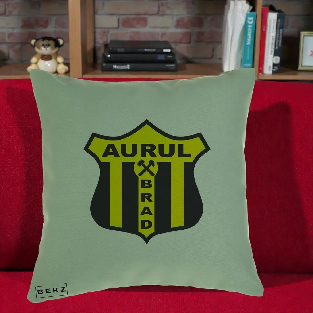 Perna Personalizata Aurul Brad Fotbal, 40x40 cm, Verde, Husa Detasabila, Perna Inclusa, BEKZ®