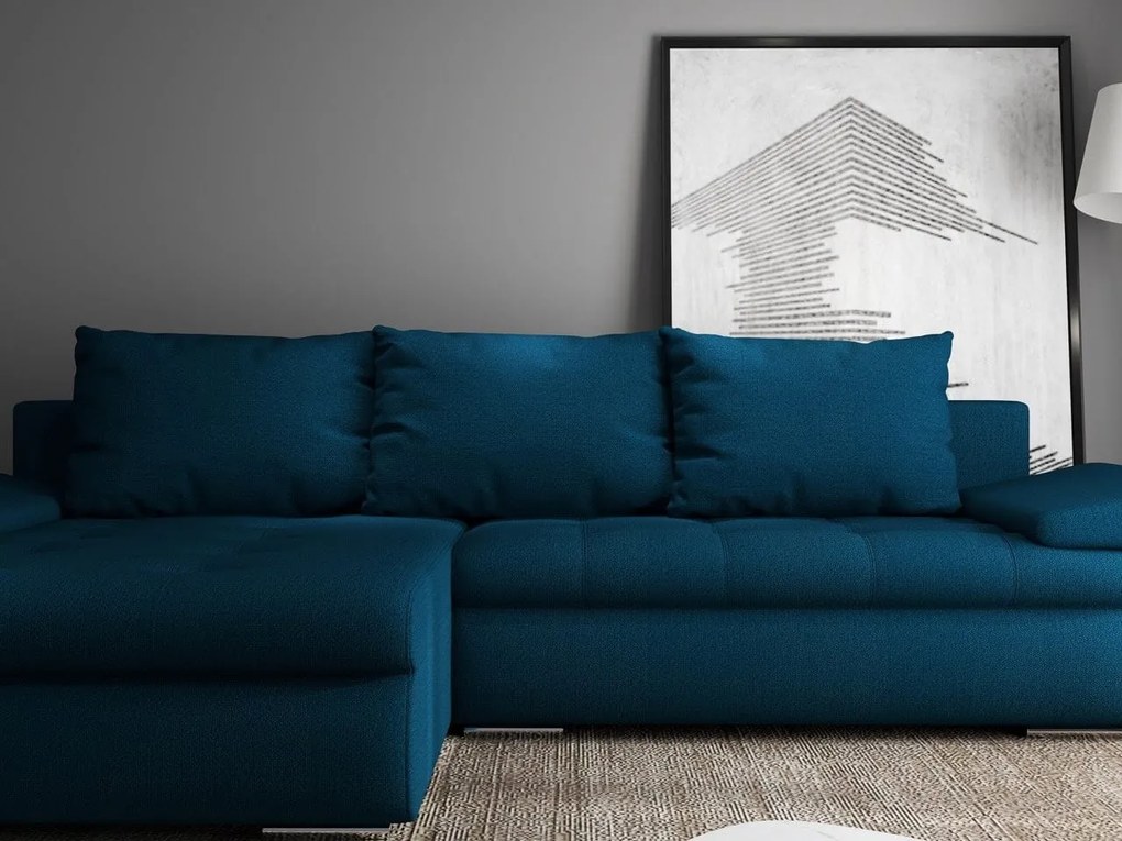 Colțar extensibil dumonde cu ladă de depozitare si sezut confortabil din spuma high-density, Leonardo Enjoy Petrol 260x185 cm