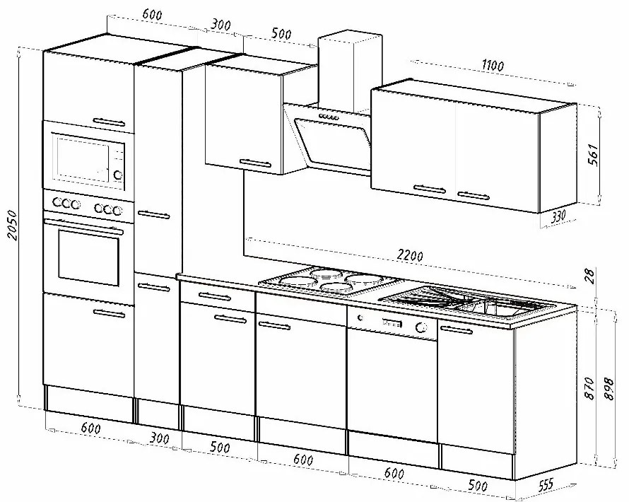 Mobilă de bucătărie Yorki 310, corp din stejar Yorki, cu față alb satinat