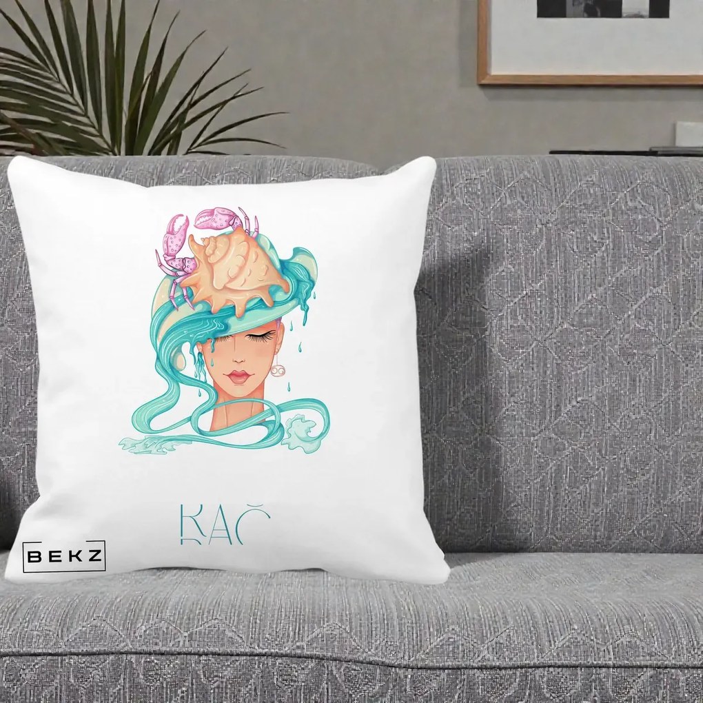 Perna Personalizata Zodie Rac, 40x40 cm, Alba Mata, Husa Detasabila, Perna Inclusa, BEKZ®