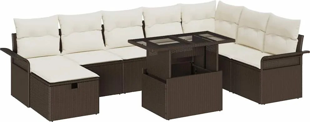 vidaXL Set de canapele pentru grădină cu pernă 9 pcs Maro Rattan poli