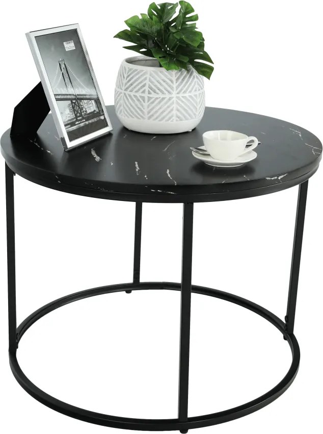Măsuţă de cafea, marmură neagră / metal negru, GAGIN