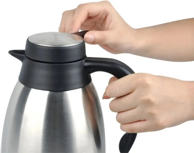 Termos de cafea pentru conferințe Kinghoff KH 2094, 2 l, pereți dubli, corp din oțel inoxidabil, inox/negru