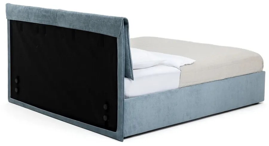 Pat matrimonial albastru tapițat cu spațiu de depozitare cu somieră 180x200 cm Thessa Pillow – Bonami Selection