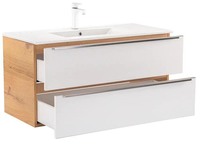 Dulap inferior Vario Trim 100 cu lavoar stejar-alb