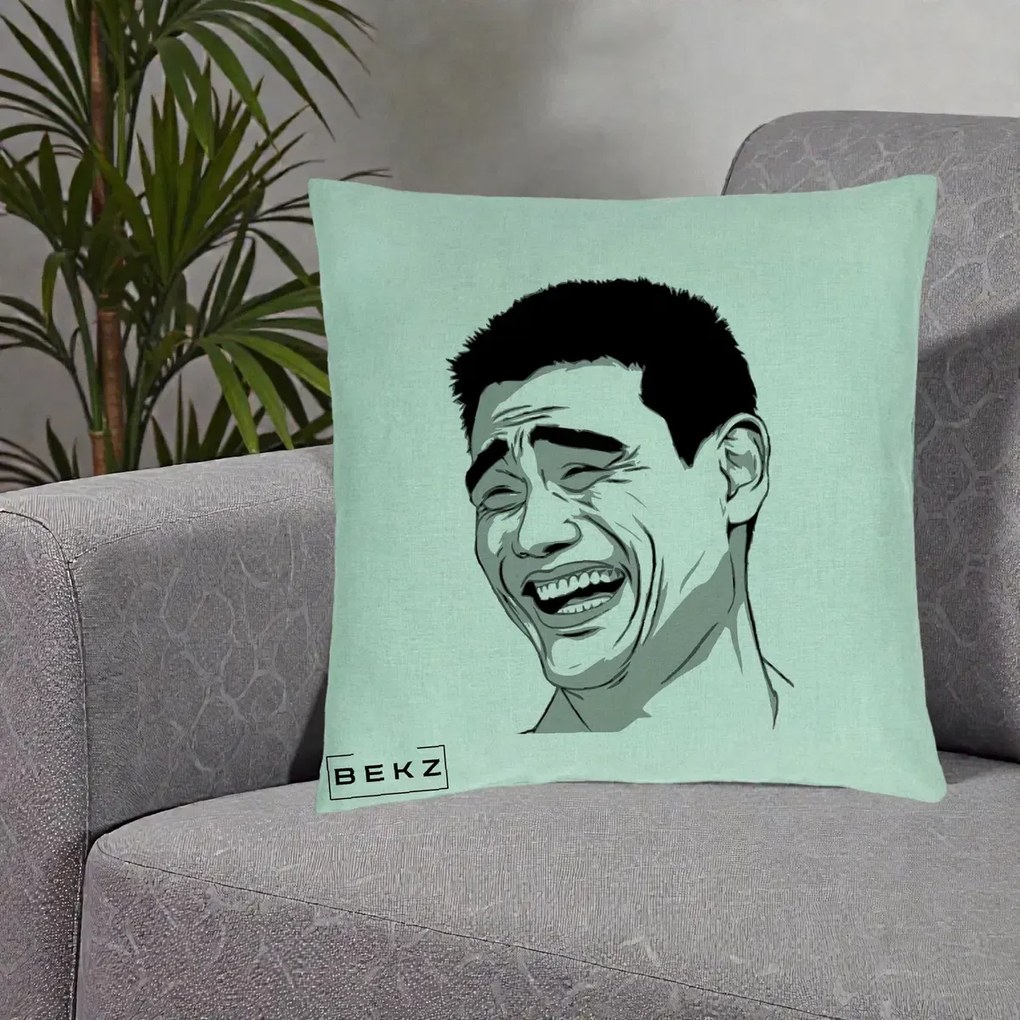 Perna Decorativa Yao Ming Meme, 40x40 cm, Verde Menta, Husa Detasabila, Perna Inclusa, BEKZ®