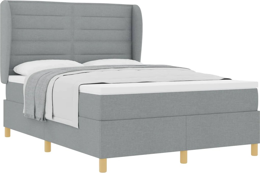 vidaXL Pat cu arcuri cu saltea Gri deschis 190 x 140 cm țesătură