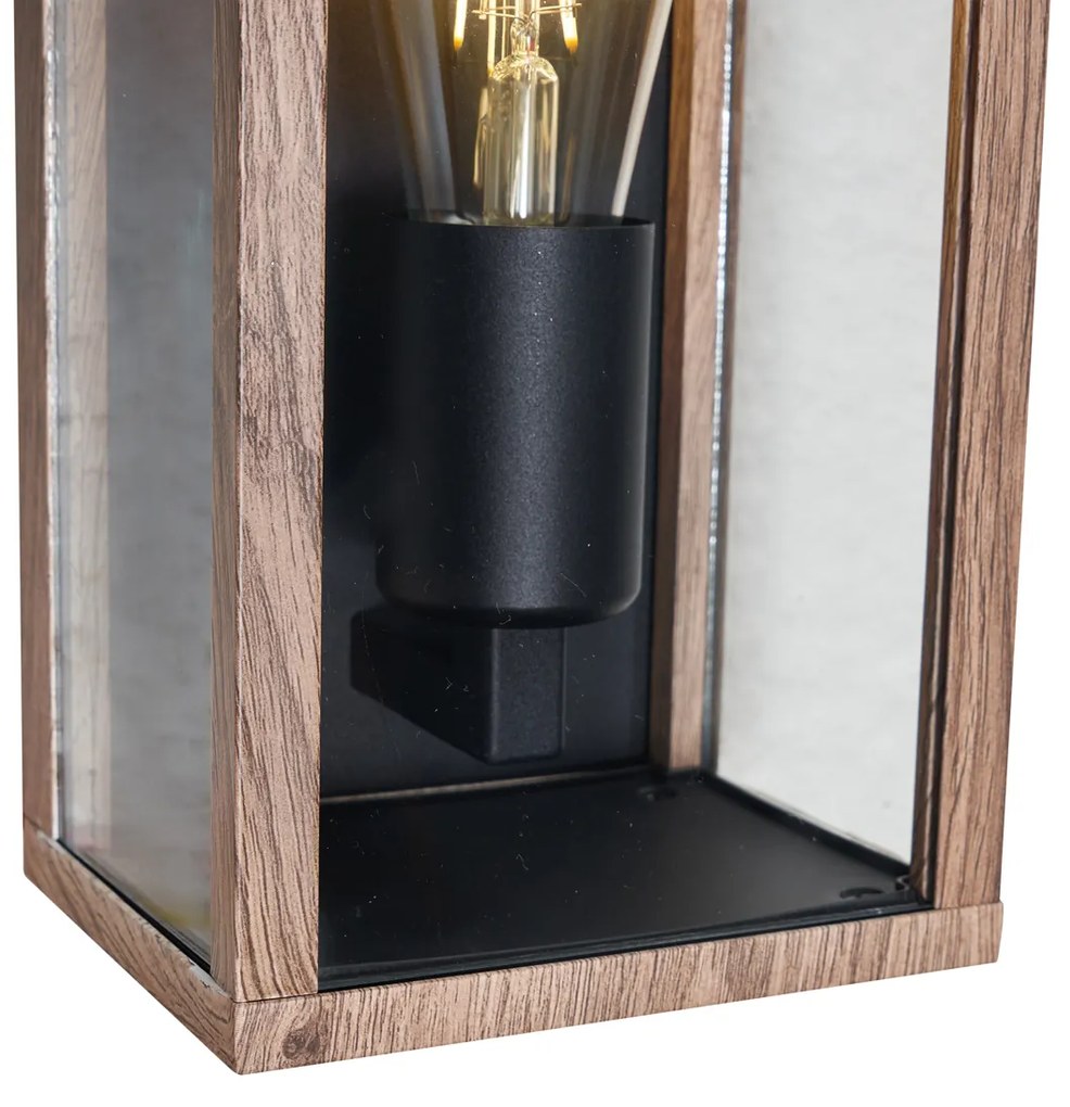 Lampă de perete industrială cu imprimeu de lemn 26 cm IP44 - Charlois