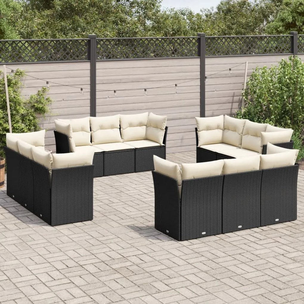 vidaXL Set canapele de grădină, 12 piese, cu perne, negru, poliratan