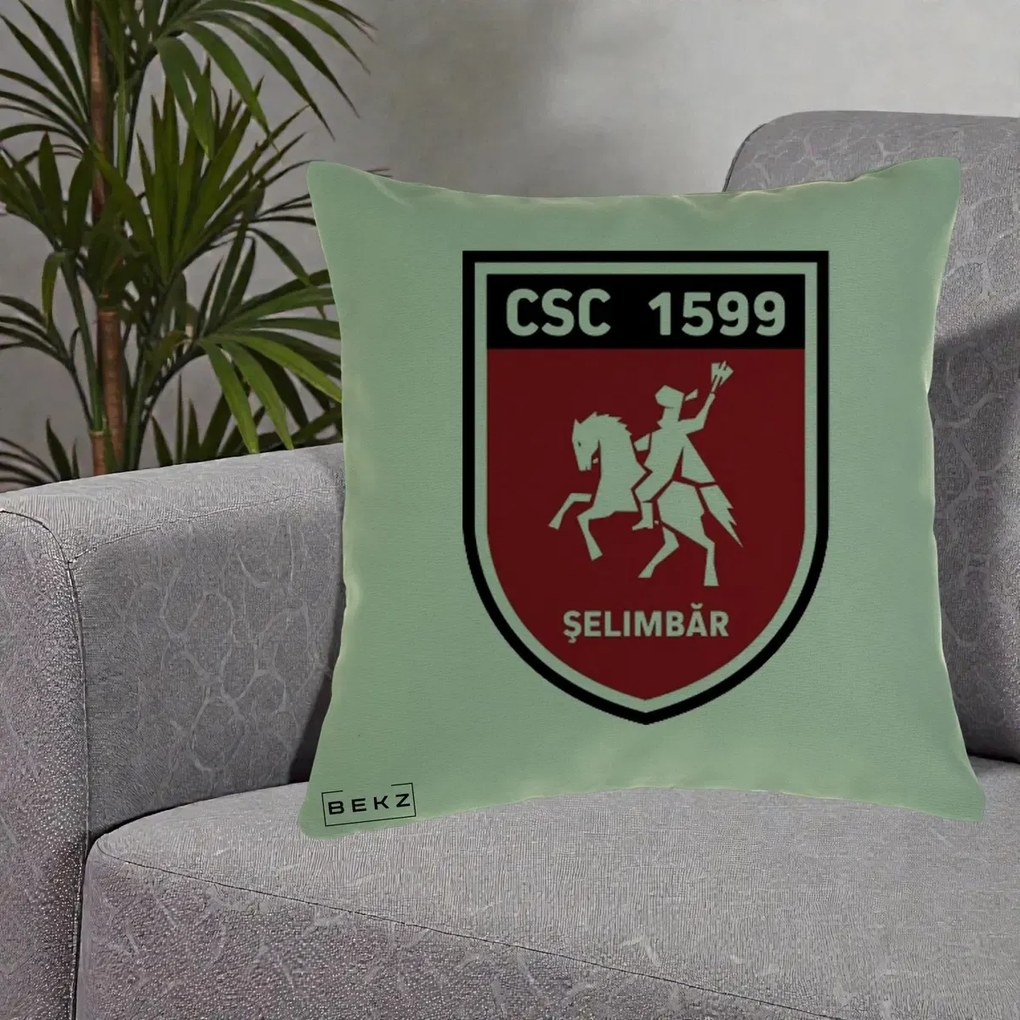 Perna Personalizata CSC 1599 Selimbar Fotbal, 40x40 cm, Verde, Husa Detasabila, Perna Inclusa, BEKZ®