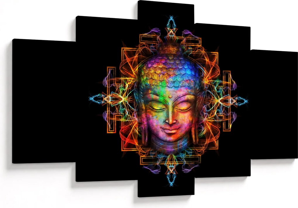 Tablou - Bustul lui Buddha în culori neon (150x105 cm)
