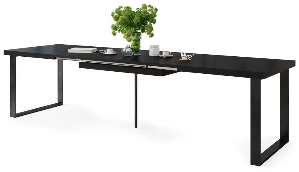AVELLA Negru Mat - MASĂ LOFT PENTRU SALON / DINING EXTENSIBILĂ PÂNĂ LA 3,1 m!