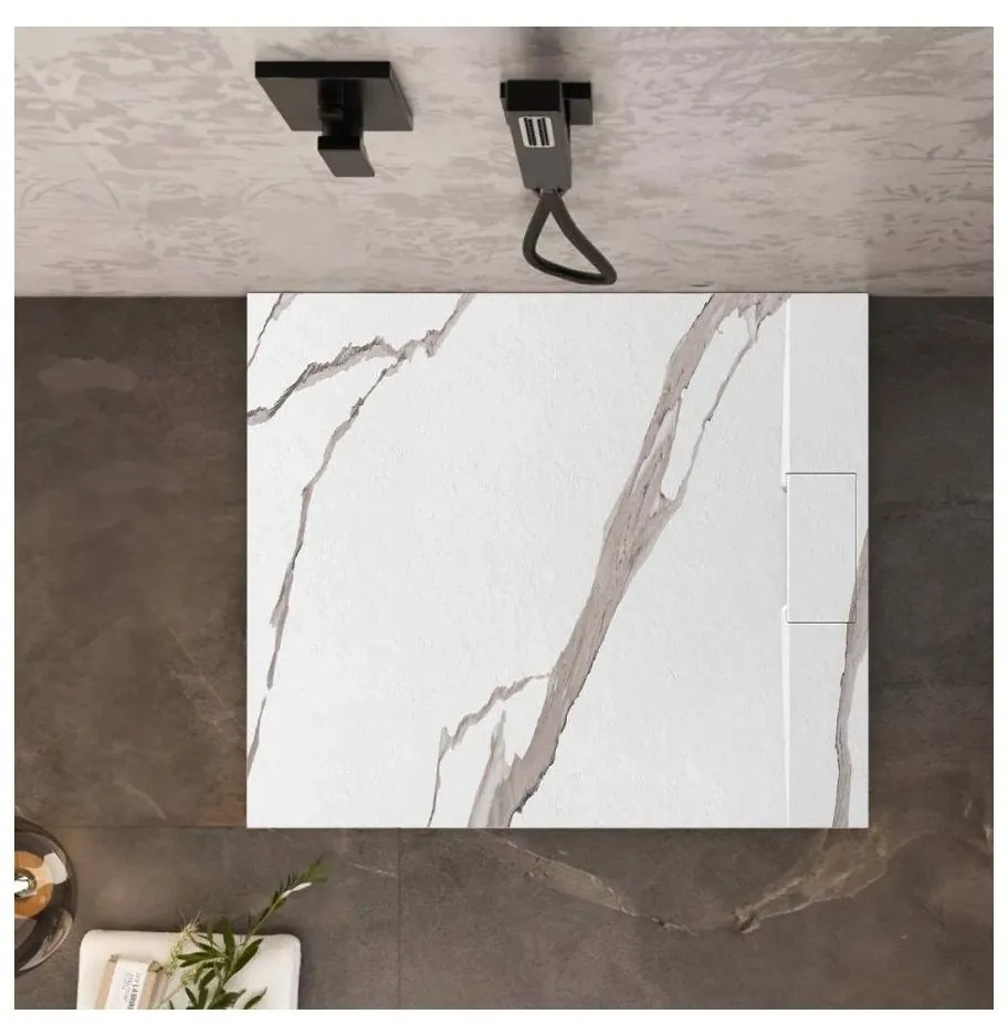 Rea Bazalt Carrara White cadita de dus patrata x90 cm alb-bej REA-K7002