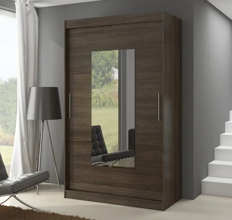 Dulap cu usi glisante si oglinda 150x200 cm, Dorrigo, ADRK Furniture (Culoare: Ciocolata)