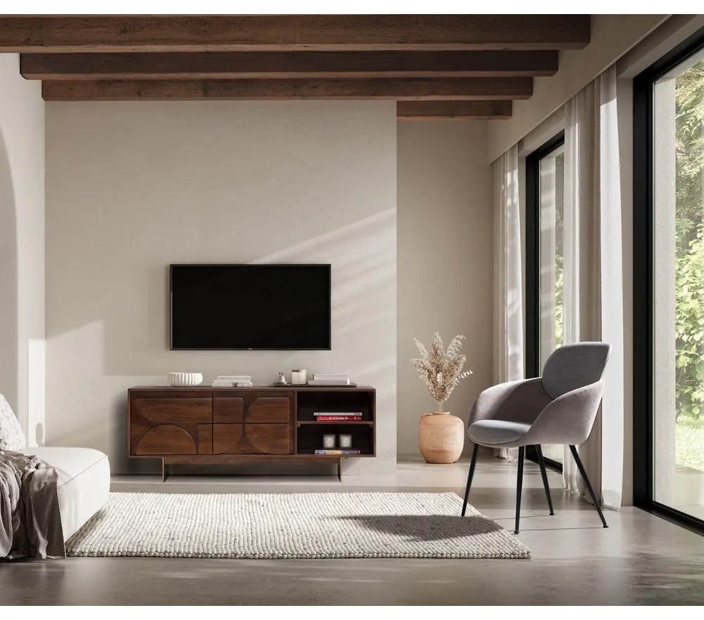 Comodă TV maro din lemn de mango 145x55x40 cm Trisha – MOME