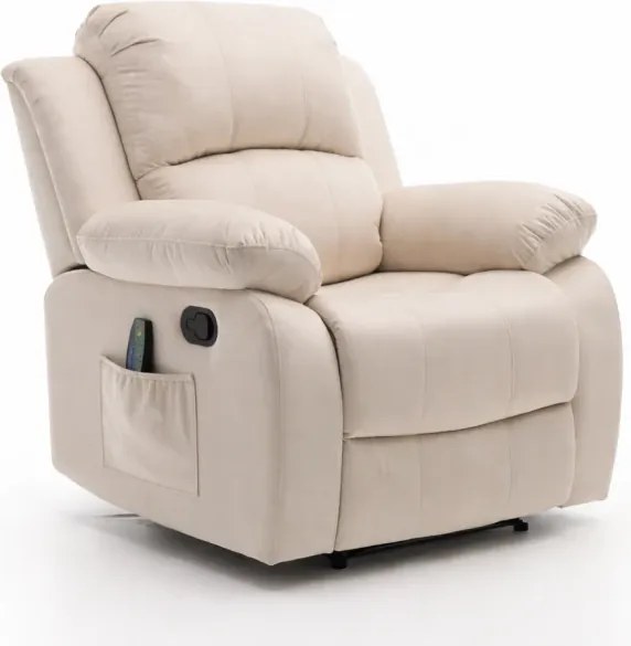 Fotoliu Masaj, Incalzire, rabatabil, sezut cu arcuri metalice, suport picioare extensibil, catifea, Bej