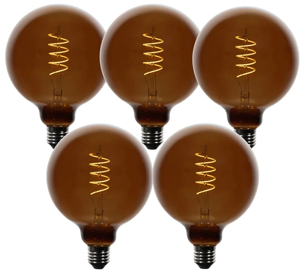 Set of 5 E27 Dimmable LED Bulbs G125 Brown 4W 120 lm 1800K