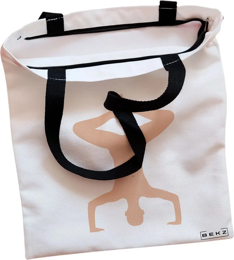 Sacosa de Panza pentru Cumparaturi, Geanta Tote, Yoga 1, Cu fermoar, 38x34.5 cm, Alba, BEKZ®