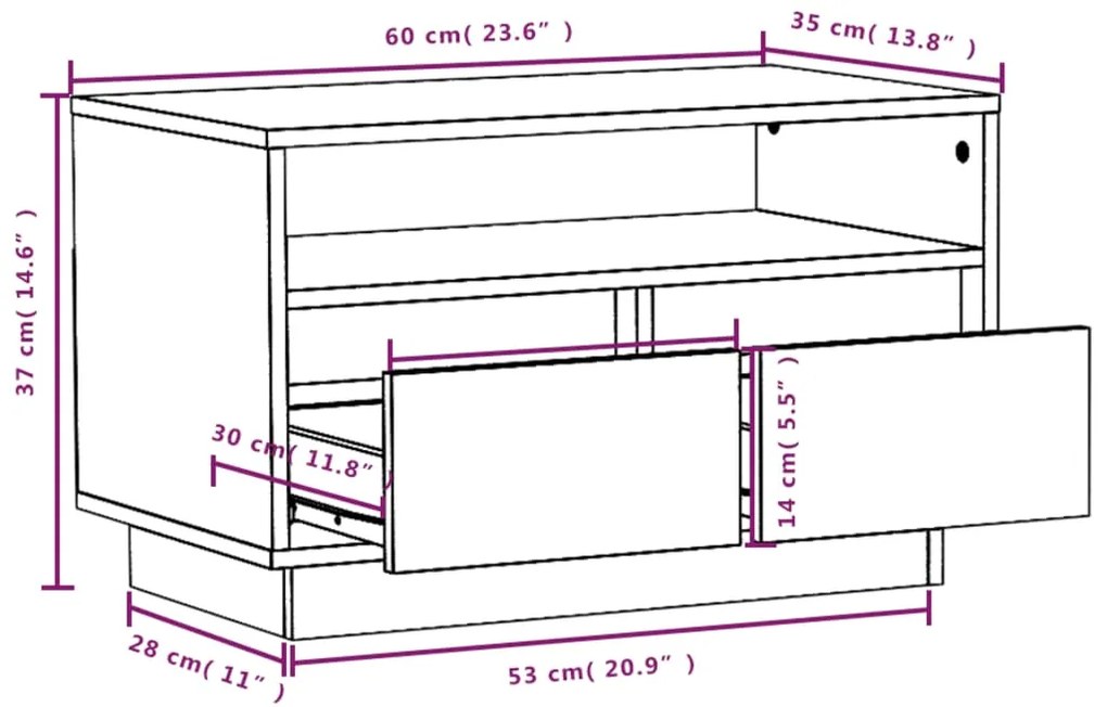 Comoda TV, 60x35x37 cm, lemn masiv de pin 1, Maro